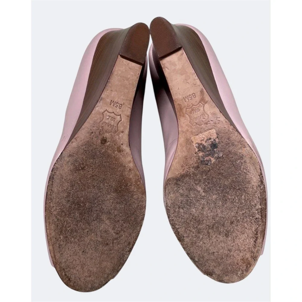 Tory Burch Sally Wedge Pumps Womens 8.5M‎ Pink Good Peep Toe Logo Medallion